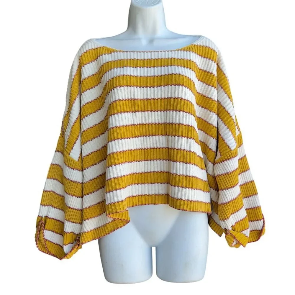BY TOGETHER Boxy Boho Pullover Sweater Women's L Striped Oversized Multicolor